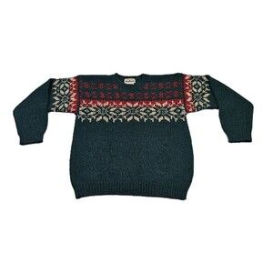 Vtg Eddie Bauer Y2k Heavy Knit 100%Wool Sweater Men Sz. M Fair Isle Cabin Ski